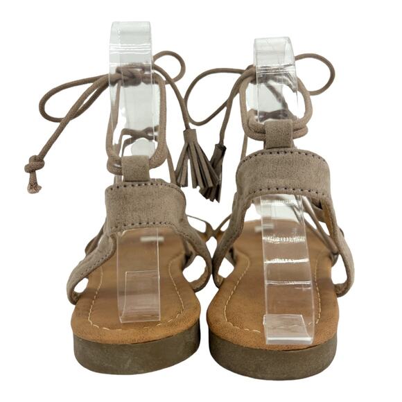 Boho Gladiator Womens US 7 Brown Faux Leather Suede Ankle Wrap Sandals Shoes - Picture 5 of 10